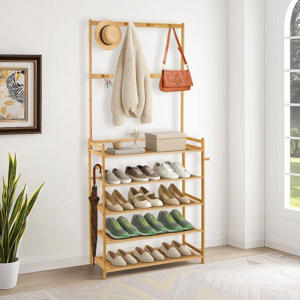 Youyijia Aufbewahrungsdose Garderobe 2-in-1 Schuhregal aus Bambus für den Eingangsbereich Bild 1