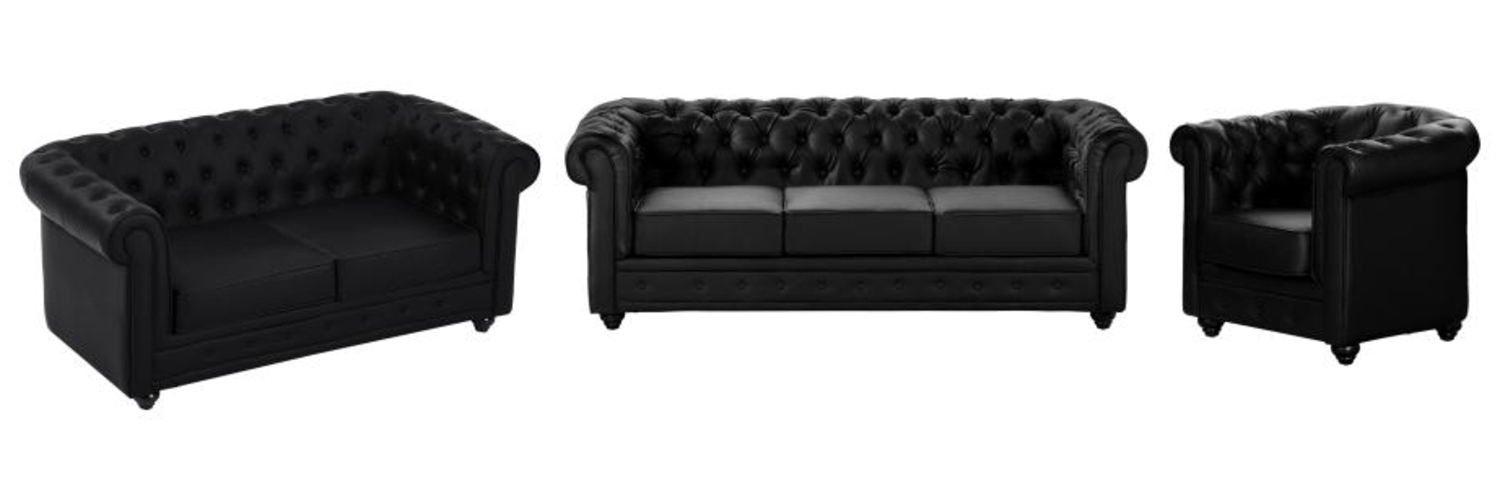 Vente-unique - Sofas 3-Sitzer, 2-Sitzer & Sessel - Kunstleder - Schwarz - CHESTERFIELD Bild 1