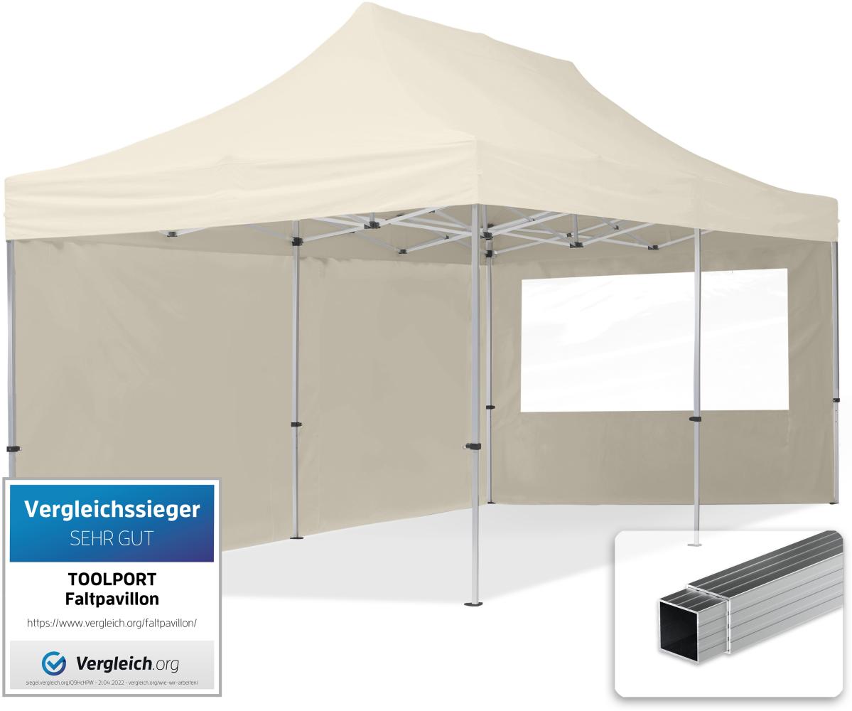 3x6 m Faltpavillon, ECONOMY Alu 32mm, Seitenteile mit Panoramafenstern, creme Bild 1