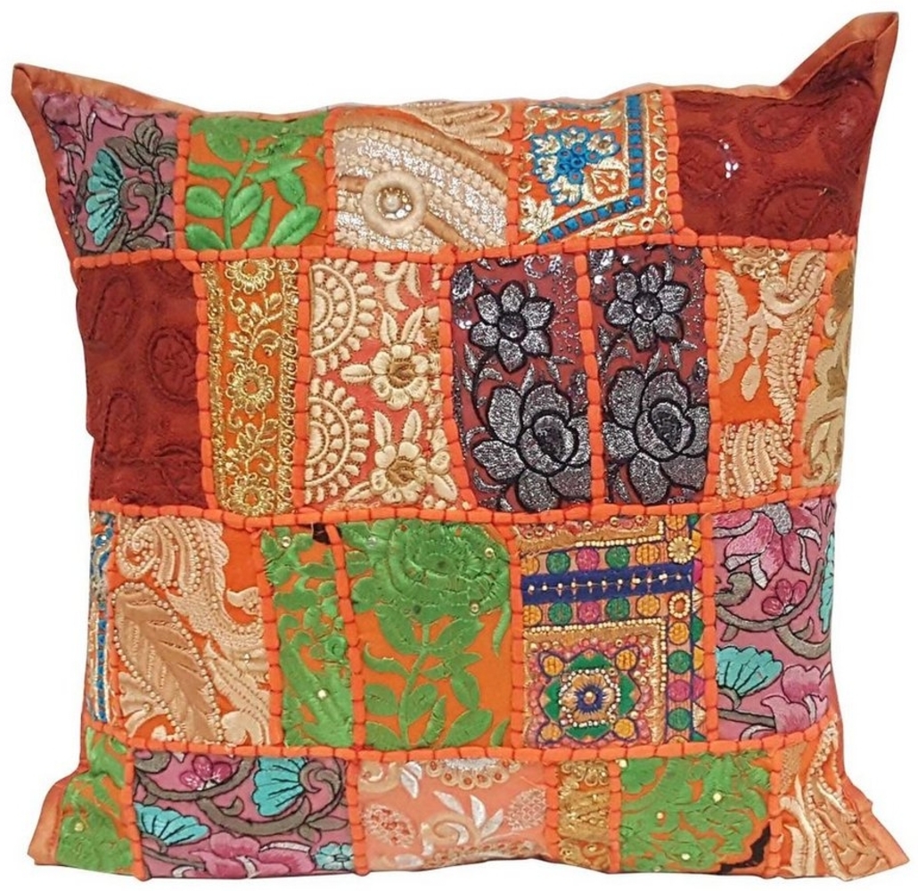 Indisches Patchwork Kissen Mar Orange Bild 1