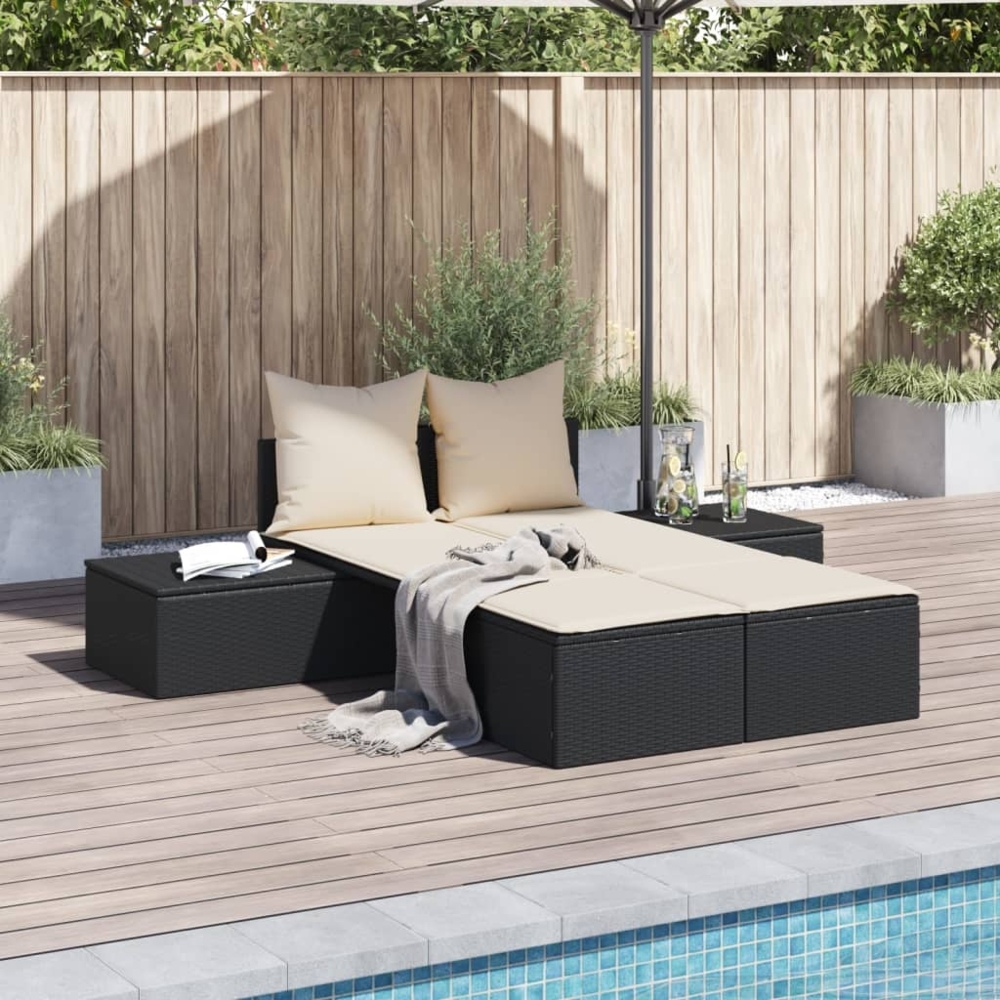 vidaXL Doppel-Sonnenliege mit Kissen Schwarz Poly Rattan 368389 Bild 1