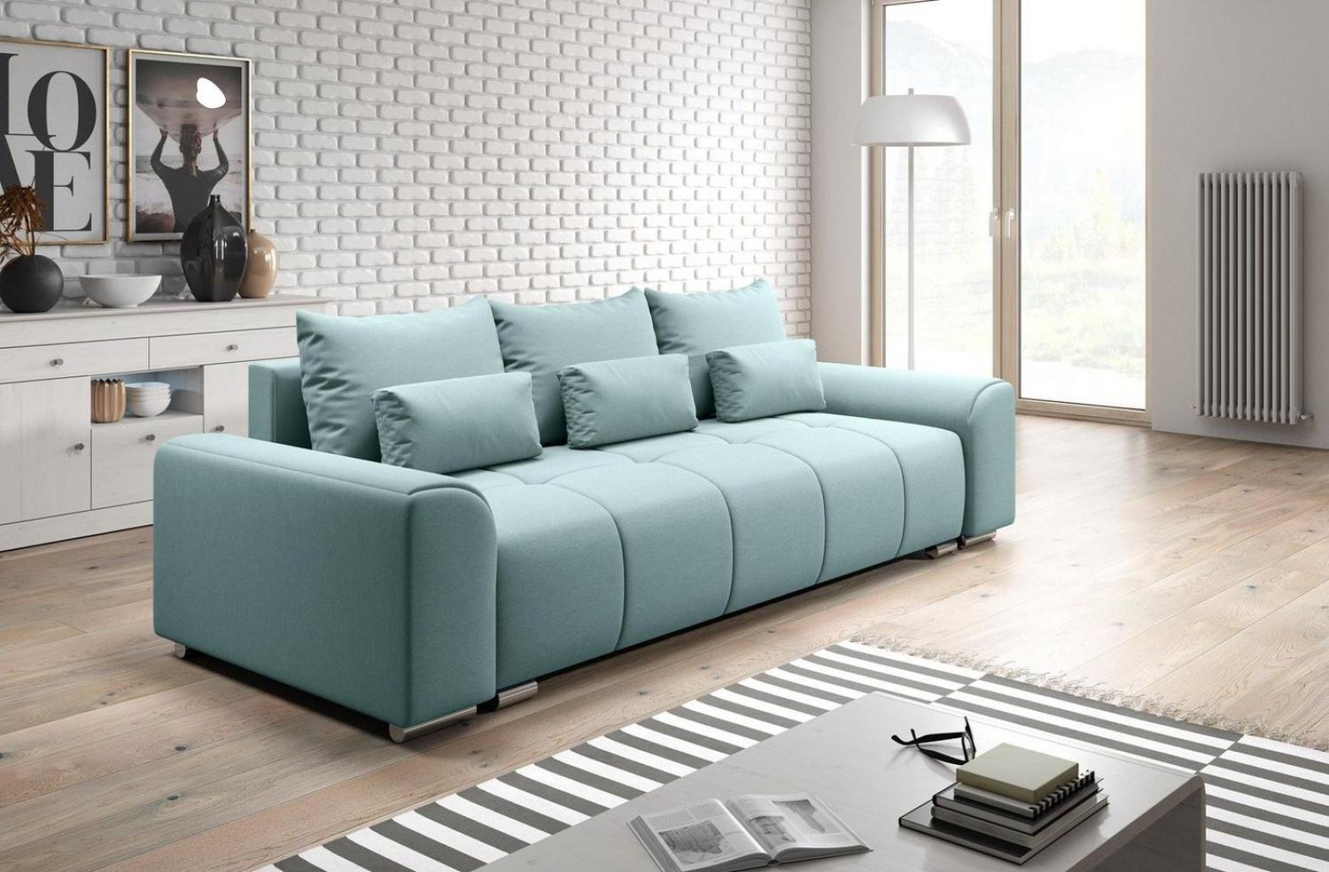 Furnix Schlafsofa SUMPTER Couch 3-Sitzer mit Schlaffunktion und Bettkasten, 246x90x102 cm, liegefläche 148x195 cm, Kissen mit Reißverschluss Bild 1