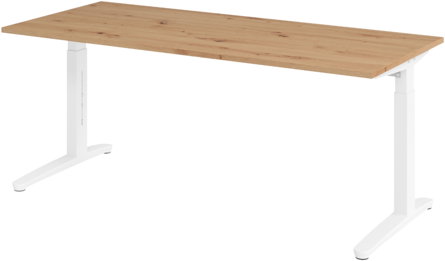 bümö manuell höhenverstellbarer Schreibtisch 180x80 in Asteiche, Gestell in weiß - PC Tisch höhenverstellbar & groß, höhenverstellbarer Tisch Büro, großer Computertisch verstellbar, X19-R-WW Bild 1