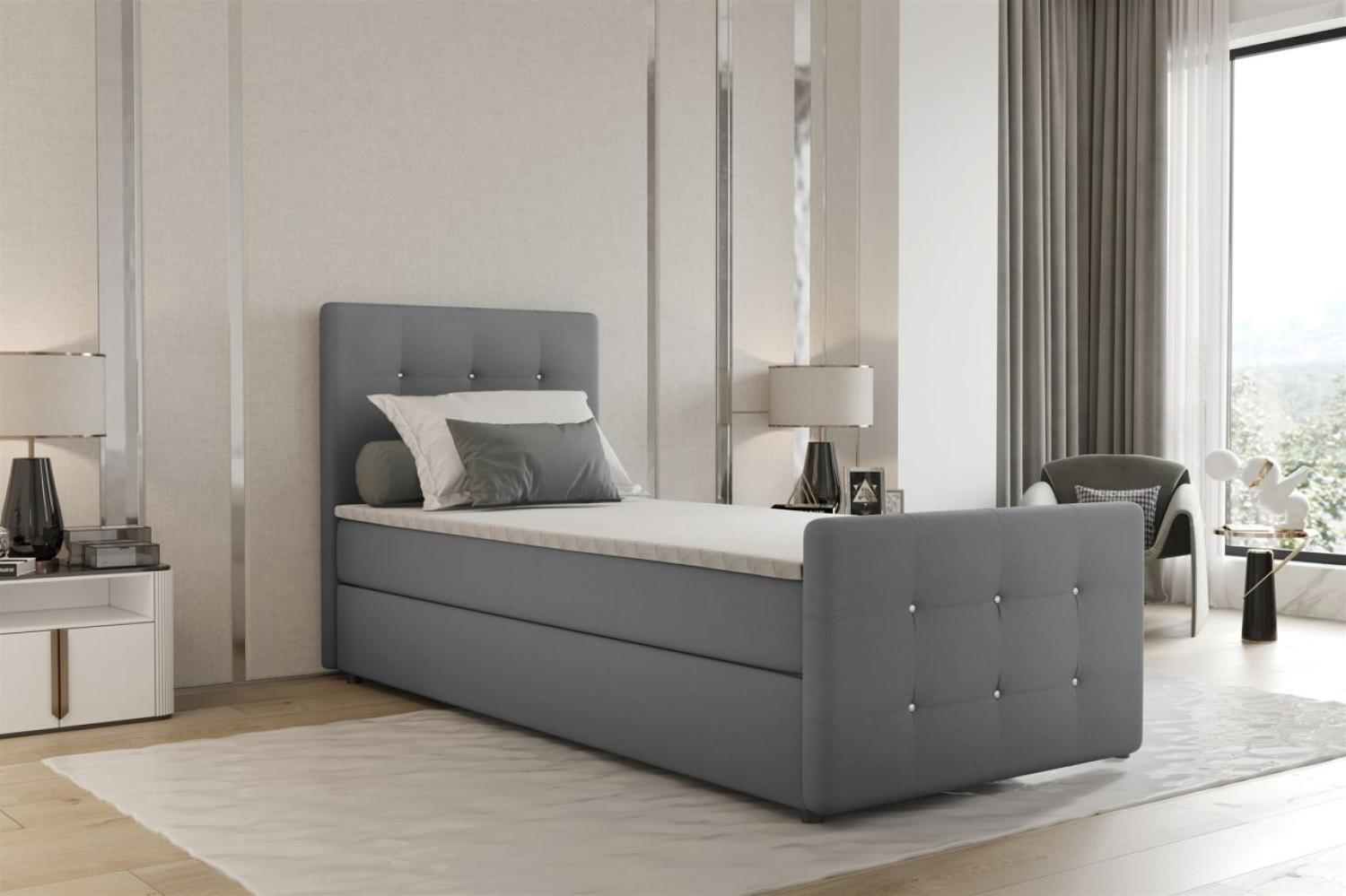 Boxspringbett Bett MARKOS 100x200cm Bettkasten Seite Links Grau inkl. Topper Bild 1