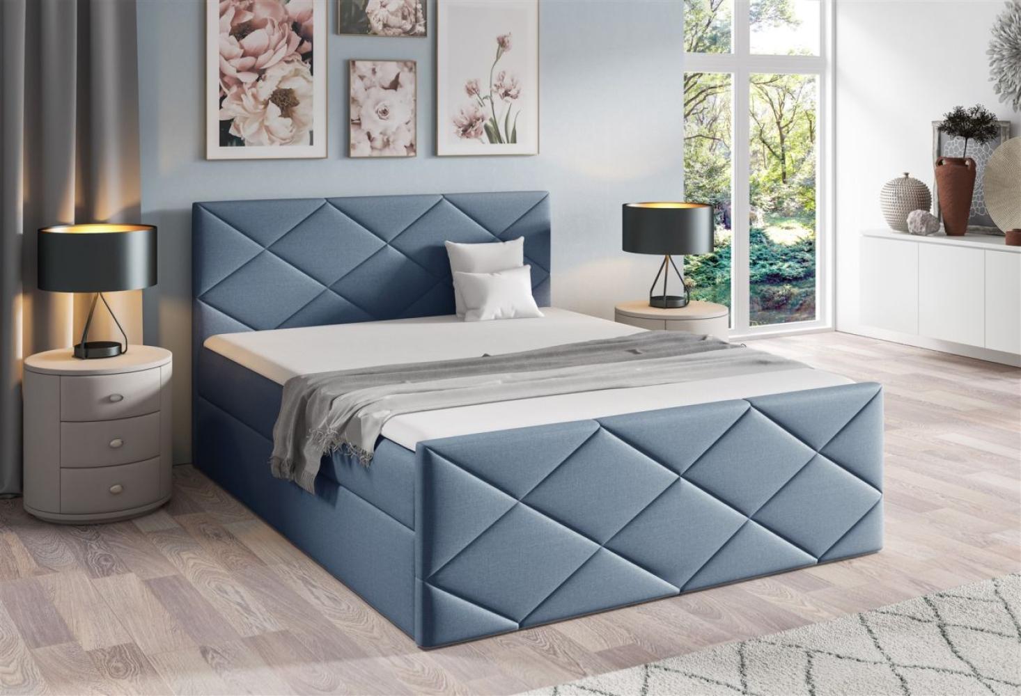 Boxspringbett Schlafzimmerbett KOSMOS 160x200cm Stoff Inari Blau Bild 1