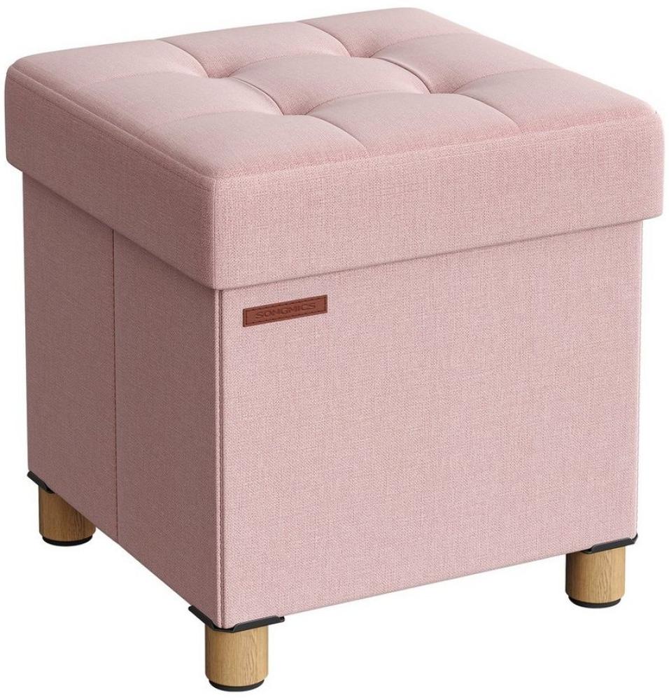 Songmics Sitzhocker mit Stauraum, kleine klappbare Sitzbank, 38 x 38 cm Fußbank, Aufbewahrungsbox, bis 300 kg belastbar, für Wohnzimmer Schlafzimmer Schlafsaal, Rosa Bild 1