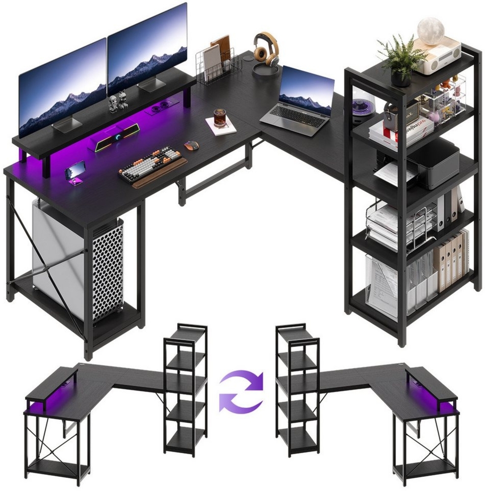 HOMALL Computertisch Eckschreibtisch Reversibel L Förmiger Schreibtisch mit Regal (110/140/160cm,PC Tisch,L-Computertisch,Schreibtisch,Geeignet für Büro, Arbeitszimmer) Bild 1