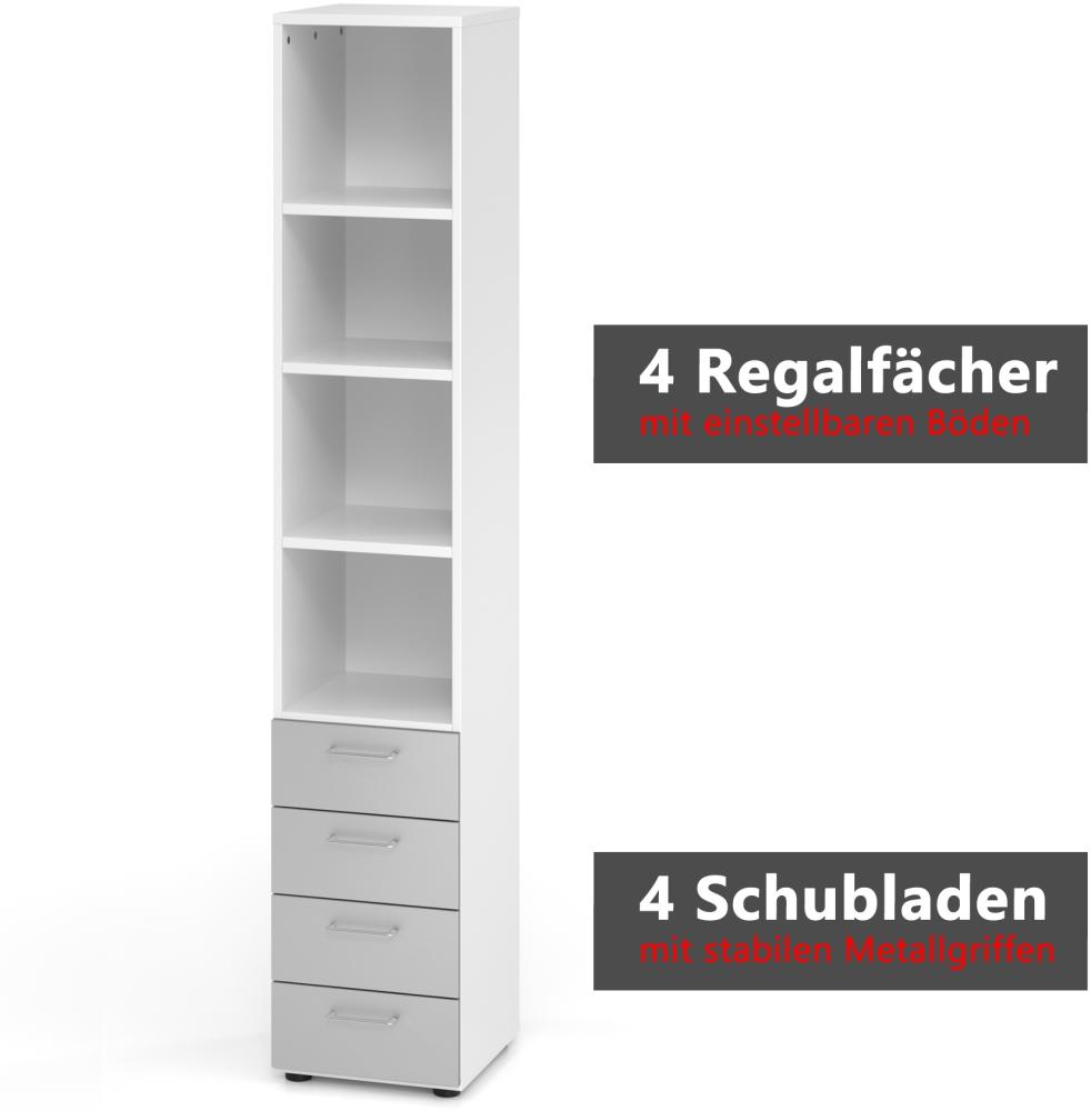 bümö smart Schubladenschrank, Büroschrank in Grau/Beton mit 4 Schüben & 4 Regalfächern - Bürocontainer aus Holz, Container mit Metallgriffen & Soft-Stop Schubladen, 964S4-5-M-BS Bild 1