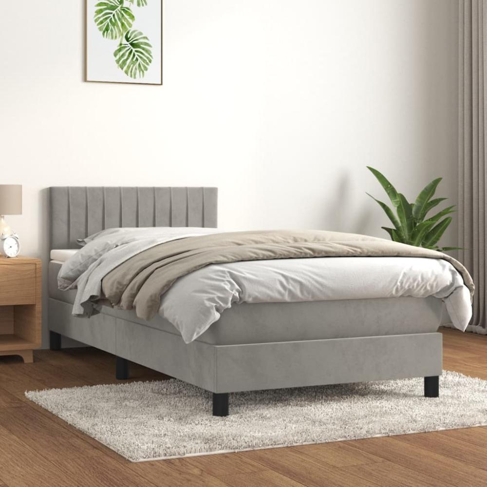 vidaXL Boxspringbett mit Matratze Hellgrau 100x200 cm Samt 3141407 Bild 1