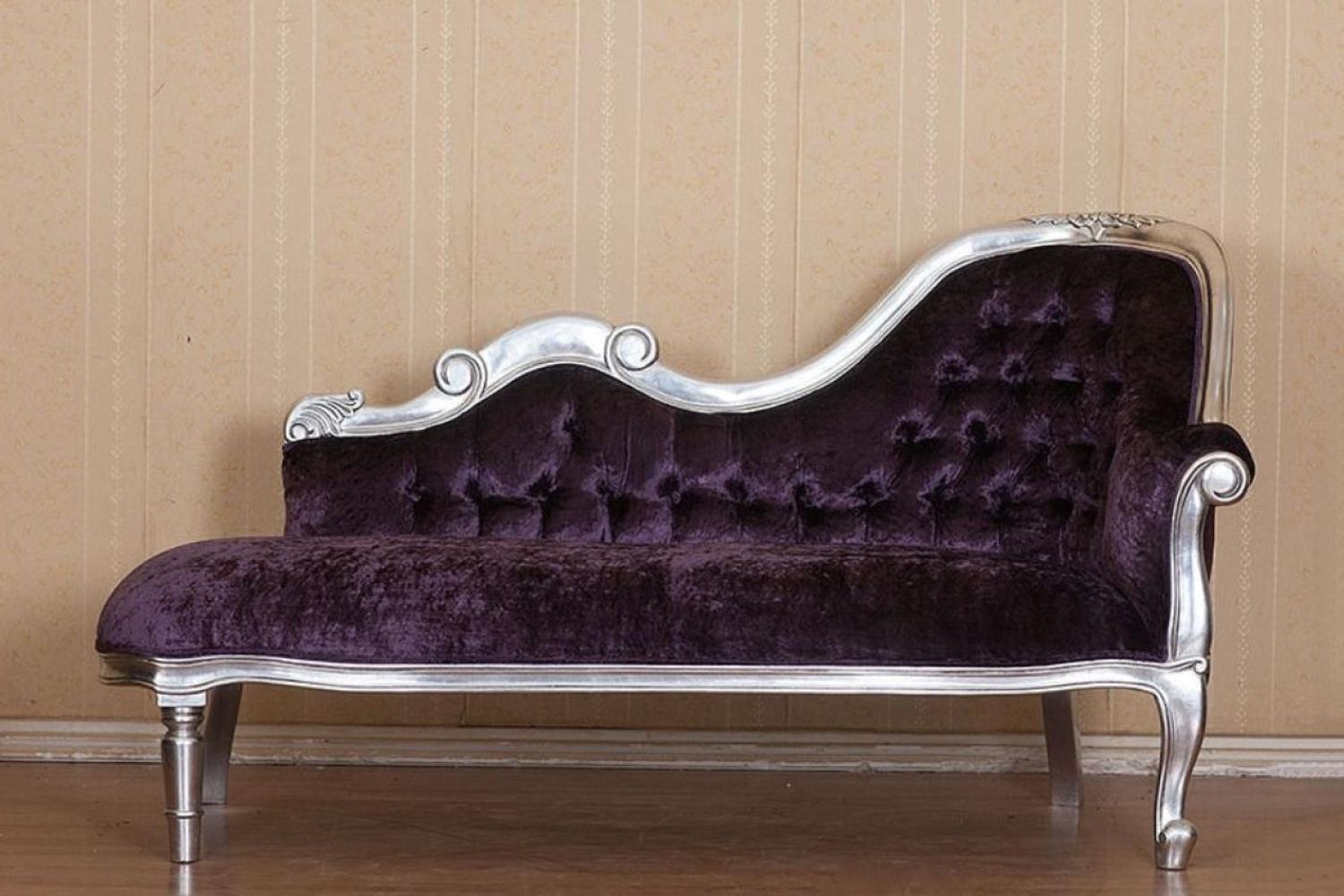 Casa Padrino Barock Chaiselongue Lila / Silber 150 x 78 x H. 90 cm - Mahagoni Chaiselongue mit edlem Samtstoff - Barock Möbel Bild 1