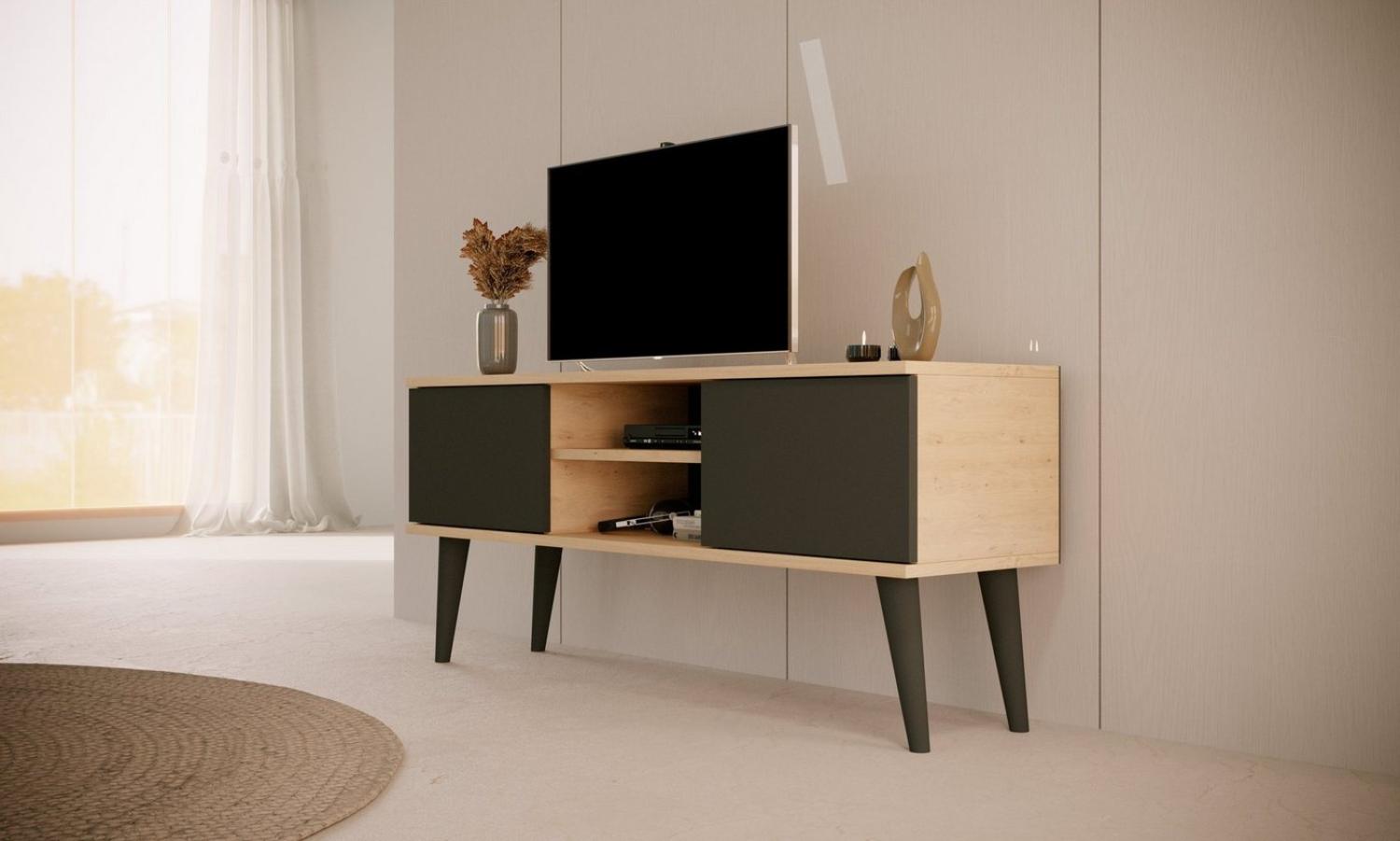 Bjird Lowboard TV-Schrank "Toronto" (2 Schranktüren, 2 Ablagefächern und Kabelöffnung), Breite 120 cm, Beine aus Buchenholz, für Fernseher bis zu 50 Zoll Bild 1