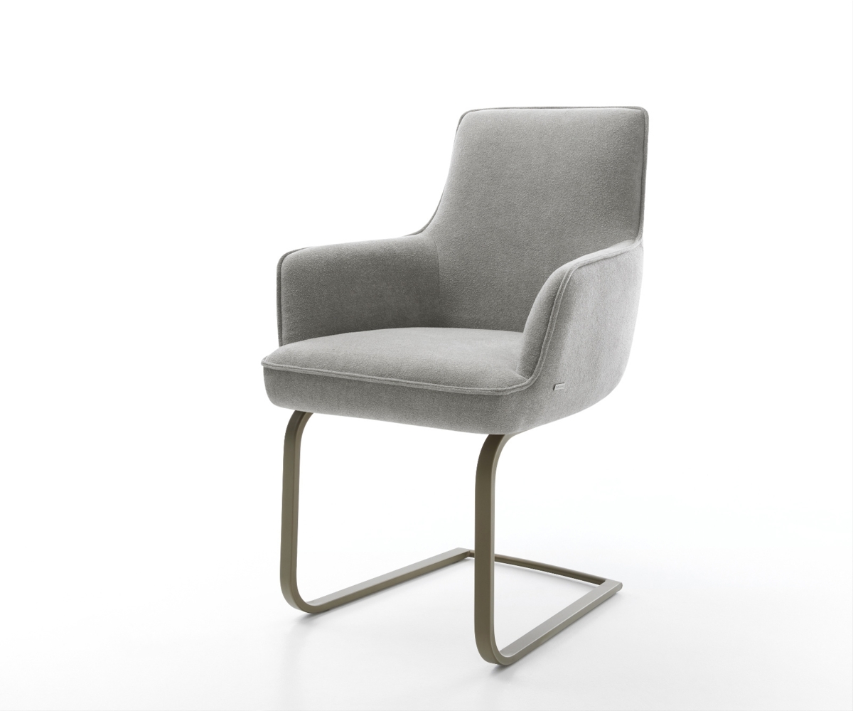 Freischwinger Heira-Flex mit Armlehnen Strukturstoff Soft Grau Freischwinger flach Effektfinish Titan Taschenfederkern Bild 1