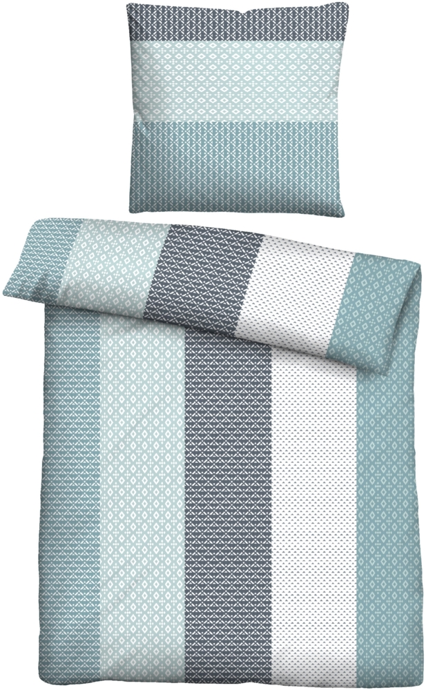 Traumhaft schlafen - Castell - Markenbettwäsche Mikrofaser Bettwäsche 0560339 LÄNGSMUSTER, taubenblau, 1x 155x220 cm + 1x 80x80 cm Bild 1