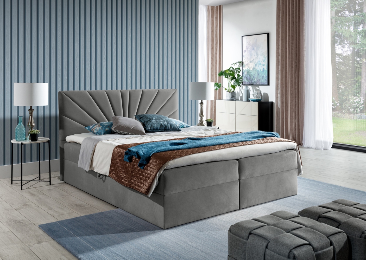 99rooms Zenturio Boxspringbett 180 x 200 cm Velours ROYAL VELVET Graphit Bild 1