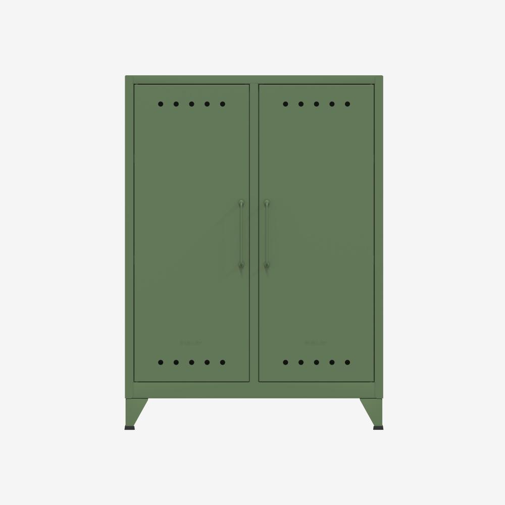 Bisley Fern Middle Sideboard, mit zwei festen Fachböden, aus hochwertigem, nachhaltigem Stahl hergestellt, 16 mm große Design Lüftungslöcher auf allen Türen, moderner und industrieller Flair, mit integrierten Füßen, H 1100 x B 800 x T 400 mm, Farbe oli... Bild 1