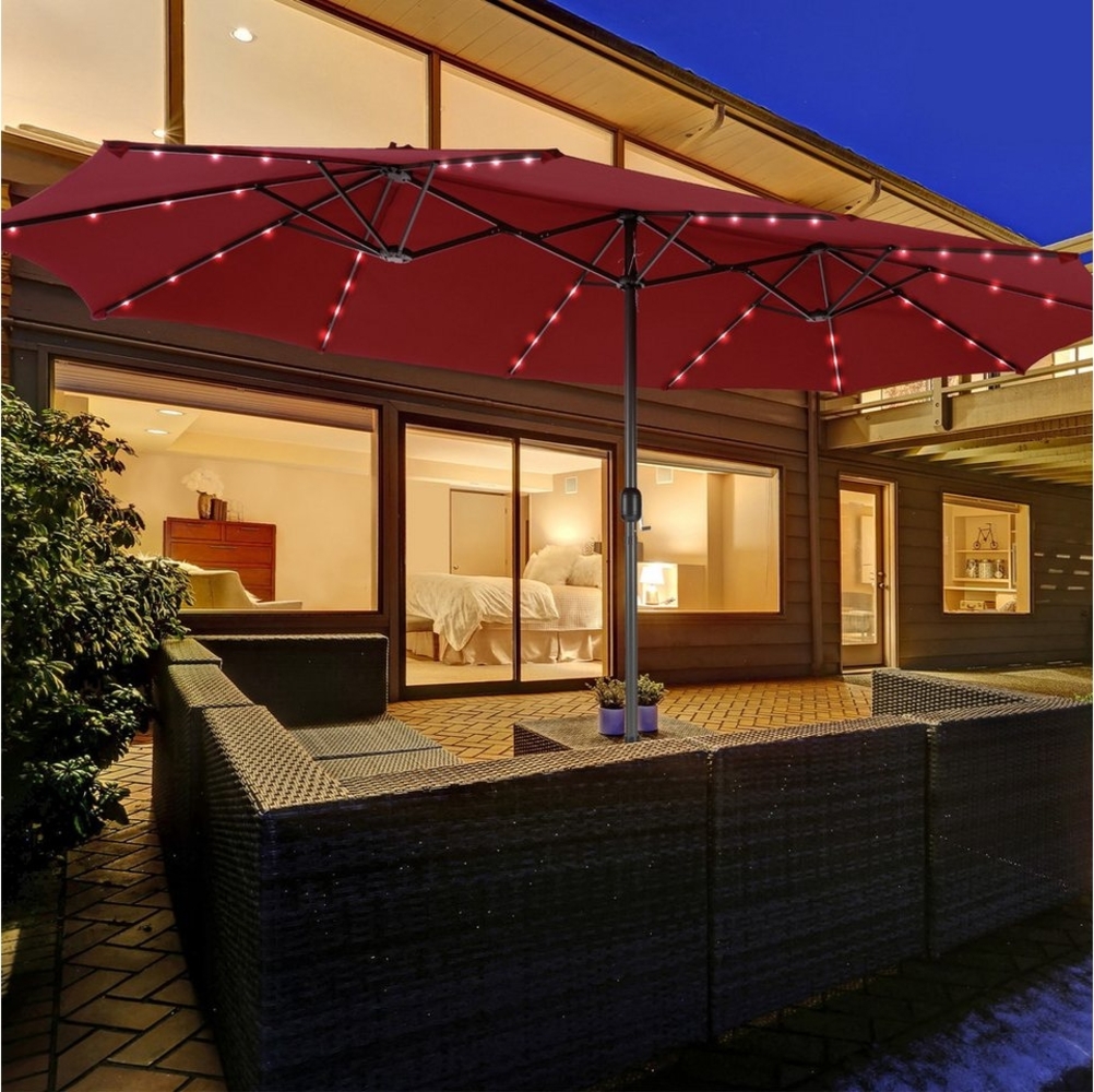 COSTWAY Sonnenschirm, 450 x 260 cm, LED-Solar-Beleuchtung, UPF 50+, mit Ständer Bild 1