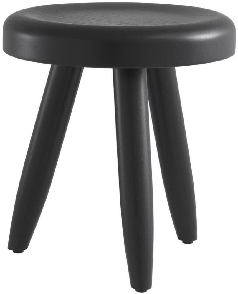 Casa Padrino Luxus Sitzhocker Schwarz Ø 31 x H. 34 cm - Massivholz Hocker - Runder Mindi Holz Sitzhocker - Luxus Möbel Bild 1