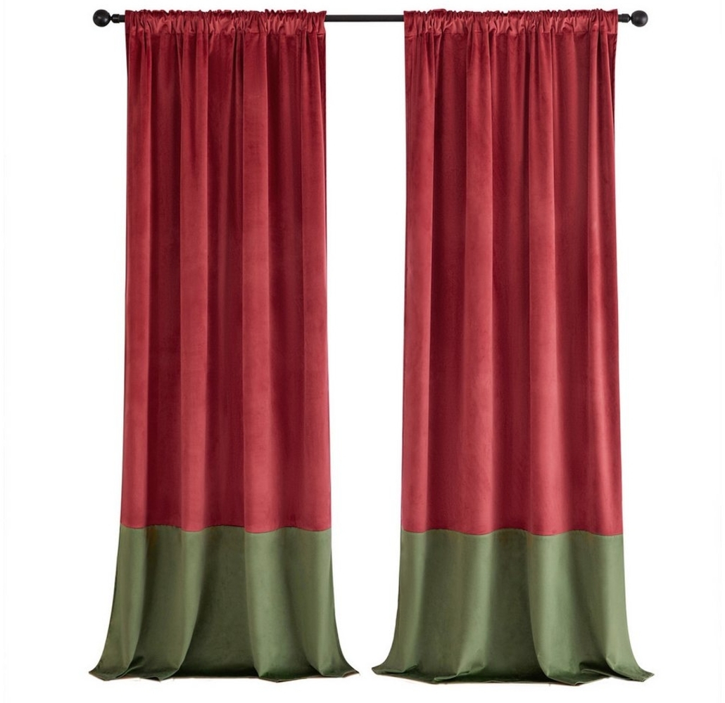 BTTO V&G Verdunkelungsvorhang Weihnachten Vorhänge Fertiggardinen Samt Gardinen 2 St. Thermovorhänge, blickdicht, 132x213/132x244/132x274/132x305cm Unifarben, Rot/Grün,Polyester Bild 1