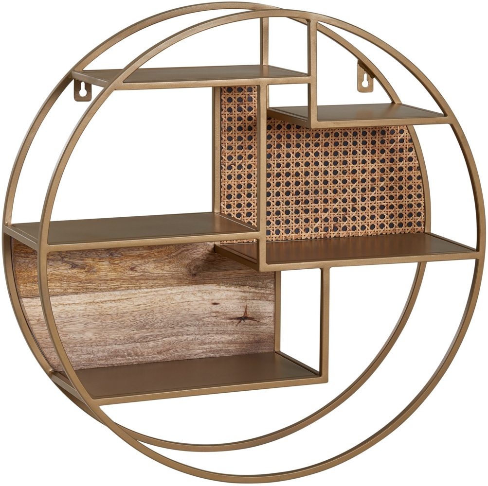 Kadima Design Wandregal, Industrial-Stil, Rattan/Metall/Massivholz, 5 Ablageflächen, Handgefertigt. 62x62x17 cm Bild 1