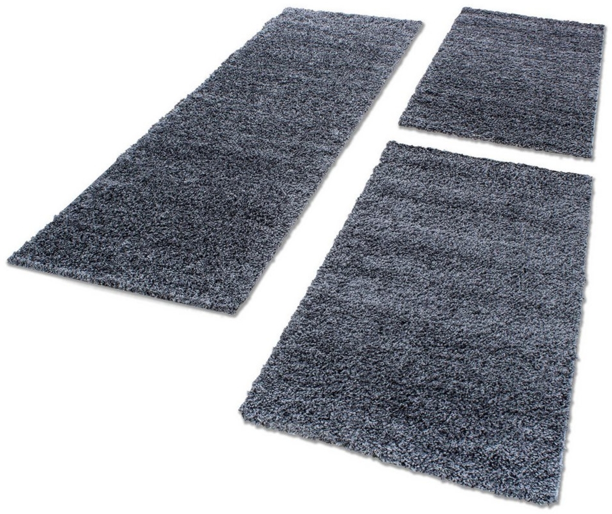 Carpettex Hochflor-Bettumrandung Unicolor - Einfarbig, Höhe 30 mm, (Bett-Set, 3-tlg, Bettvorlage), Schlafzimmer Teppich Bettumrandung Läufer Set 3 teilig Bild 1