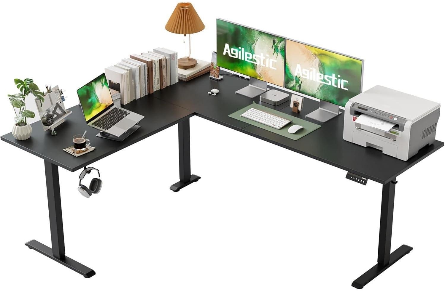 Höhenverstellbarer L-förmiger Schreibtisch 190 x 155 cm Elektrisch Schwarz Bild 1