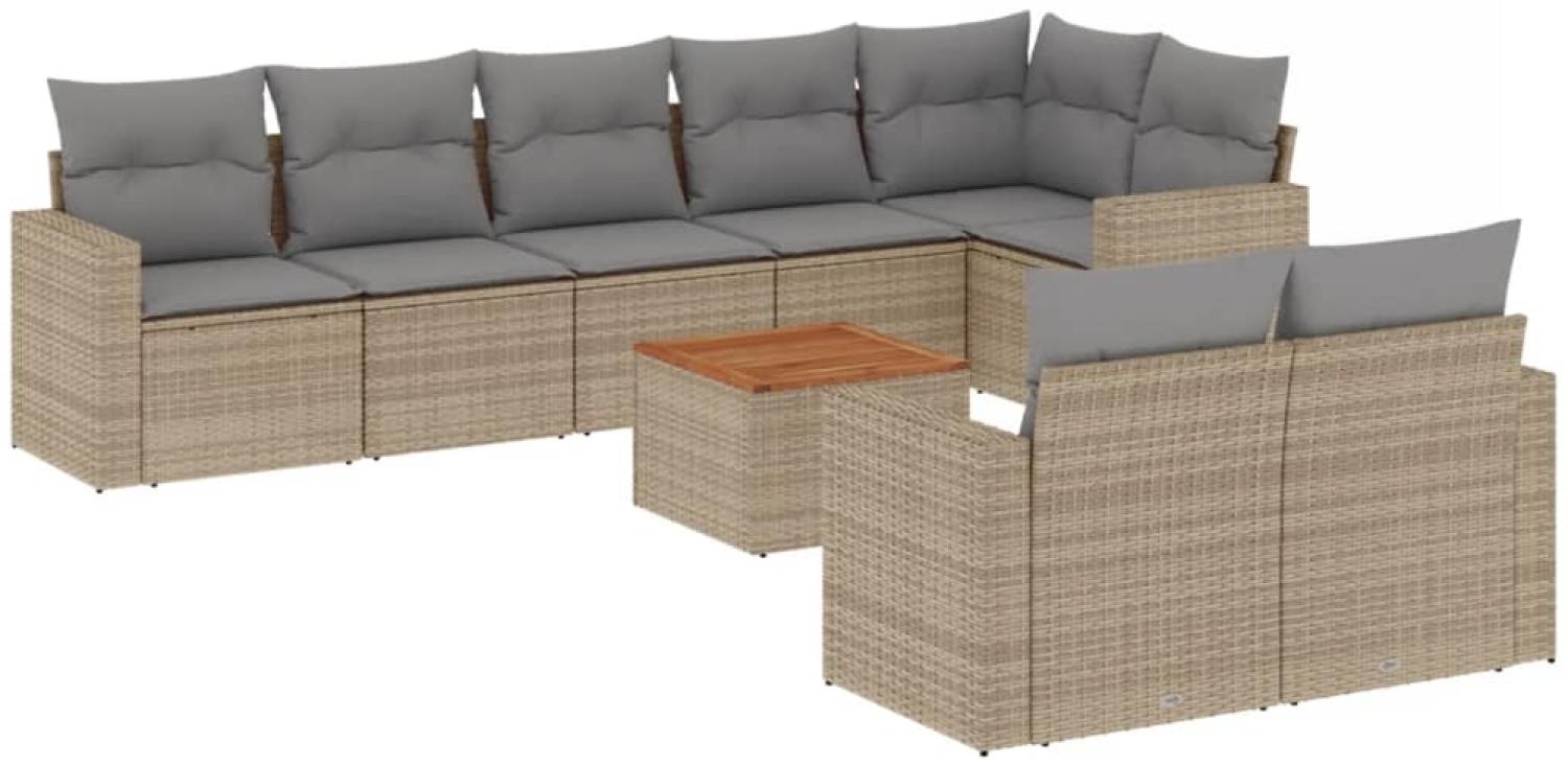 vidaXL 9-tlg. Garten-Sofagarnitur mit Kissen Beige Poly Rattan 3256542 Bild 1