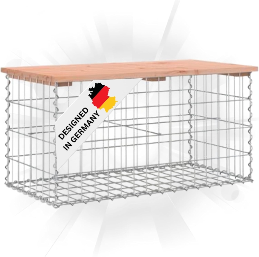 DELUKE® Gartenbank Gabionen BIKS aus Stahl 83x44x42cm Massivholz Douglasie Gabionenbank Gartentisch aus Gabionen Steinkorb Gabionengitter Ziergabione Drahtkorb befüllbar Bild 1
