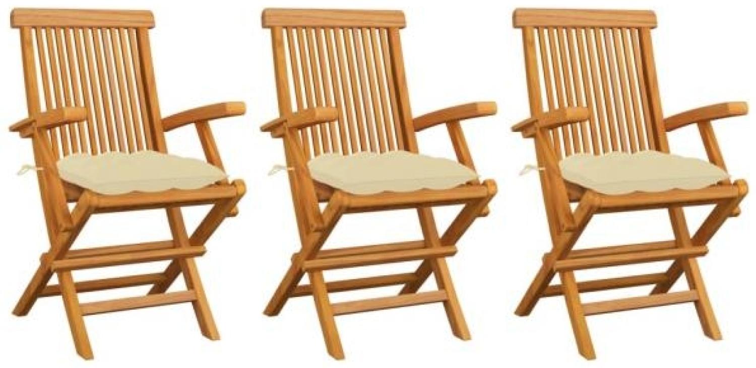 vidaXL Gartenstühle mit Cremeweißen Kissen 3 Stk. Massivholz Teak 3062531 Bild 1