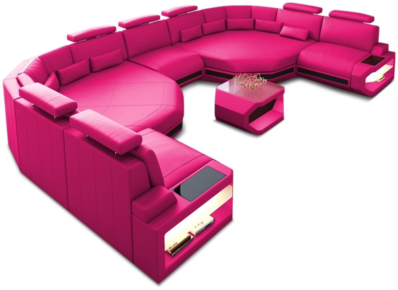 Sofa Dreams 'XXL Asti' Wohnlandschaft, 93 x 280 x 435 cm, Pink / Schwarz, Büffelleder Bild 1