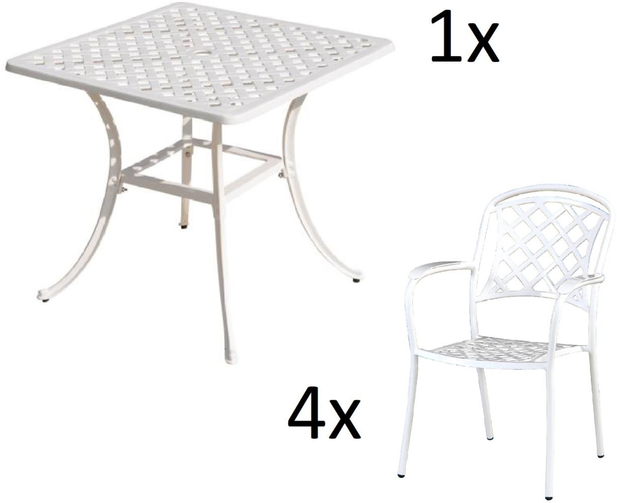 Inko 5-teilige Sitzgruppe Aluminium Guss weiß Tisch 80x80cm mit 4 Sesseln Tisch 80x80 cm mit 4x Sessel Capri Bild 1