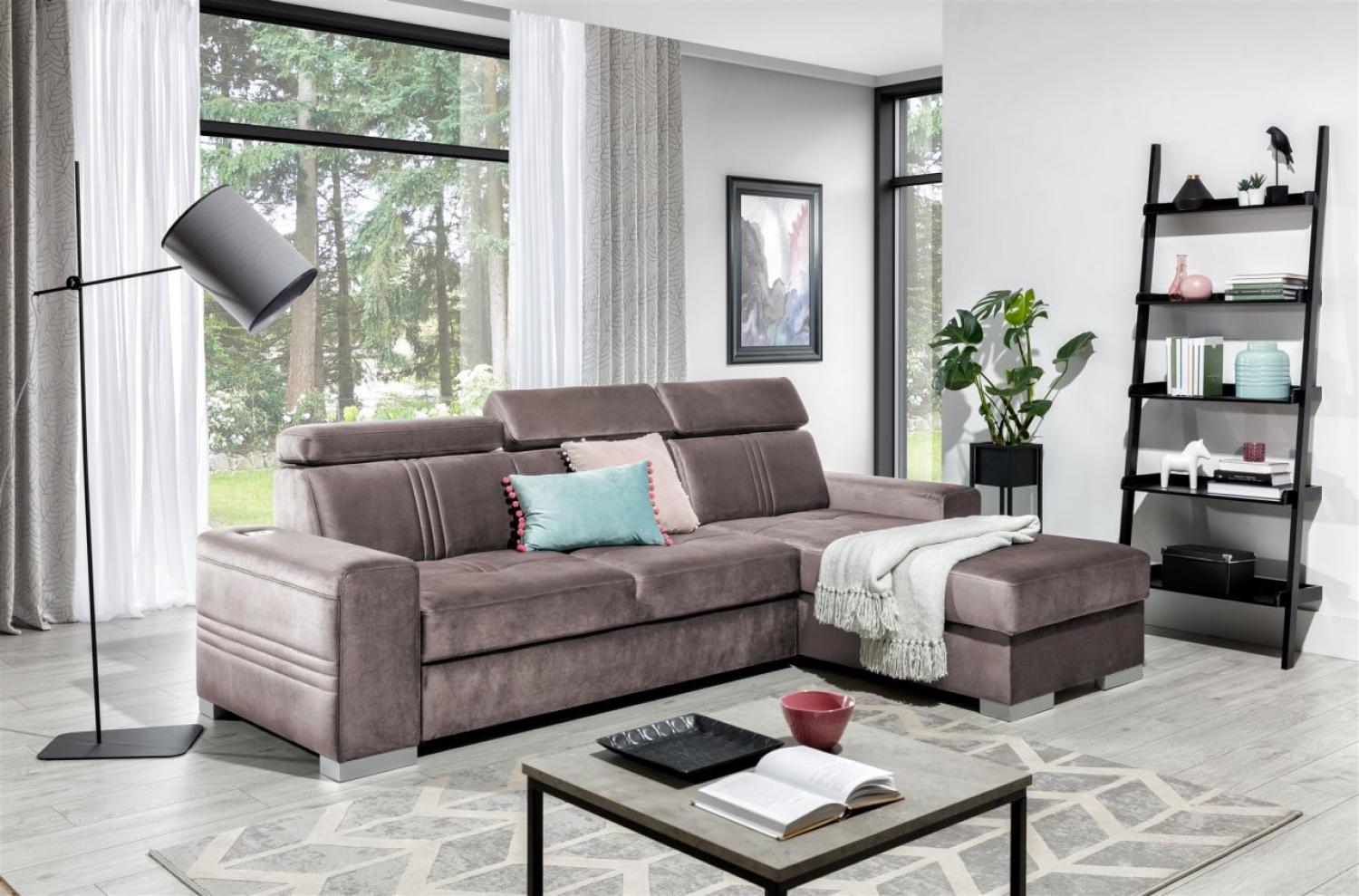 Ecksofa Schlafsofa NOLAN XS ink USB Stoff Monolith Pastellviolett Ottoman Rechts Bild 1