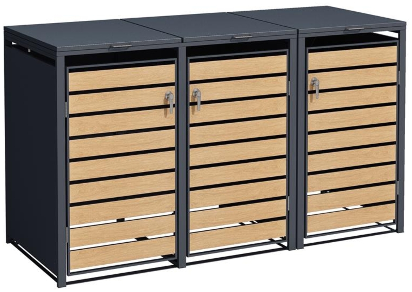 ESTEXO Mülltonnenbox 3 Türen, Anthrazit mit Holzdekor Bild 1