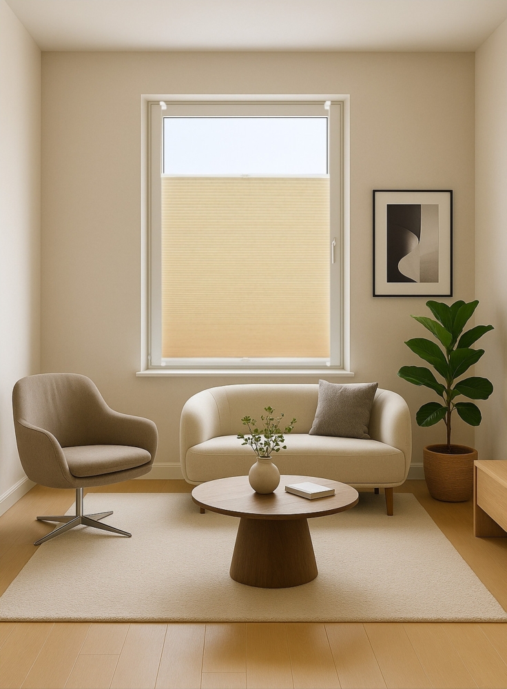 ondeco Wabenplissee Klemmfix Plissee verspannt, Klemmträger ohne Bohren für Fenster und Türen, lichtschutz und Blickdicht, Sonnen-Schallschutz - Cream - 80x130 cm Bild 1