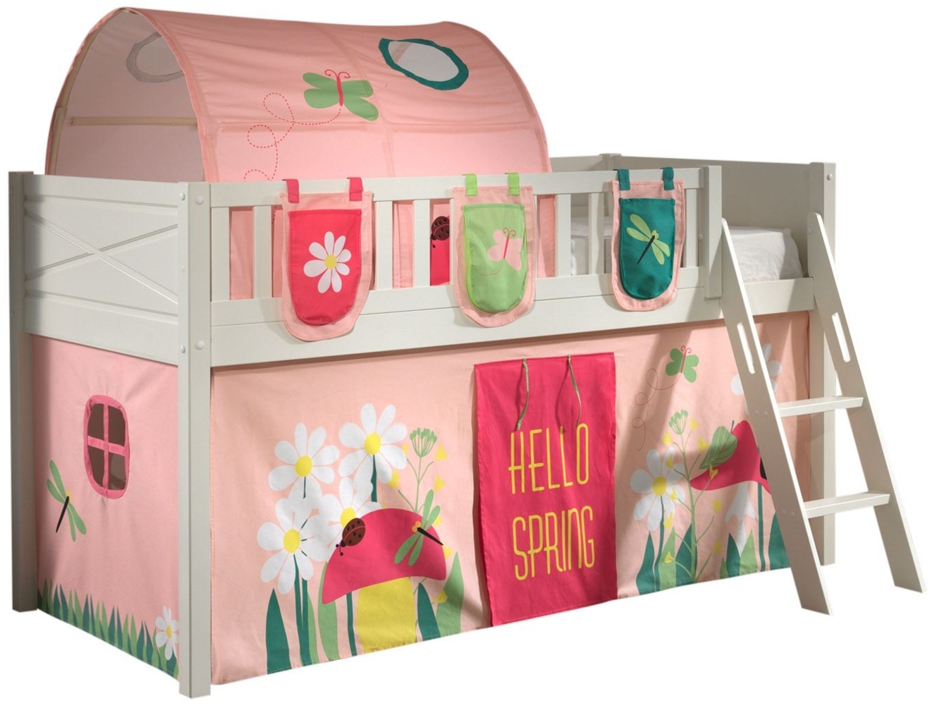 Kinderbett Karyl 208x114x135 Massivholz Weiß Textilset Spring 4 Bild 1