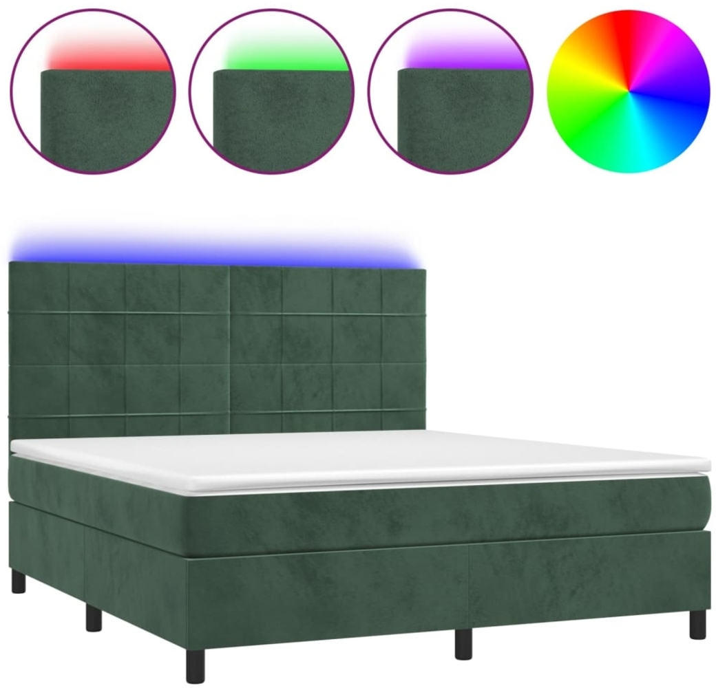 vidaXL Boxspringbett mit Matratze & LED Dunkelgrün 180x200 cm Samt 3136140 Bild 1