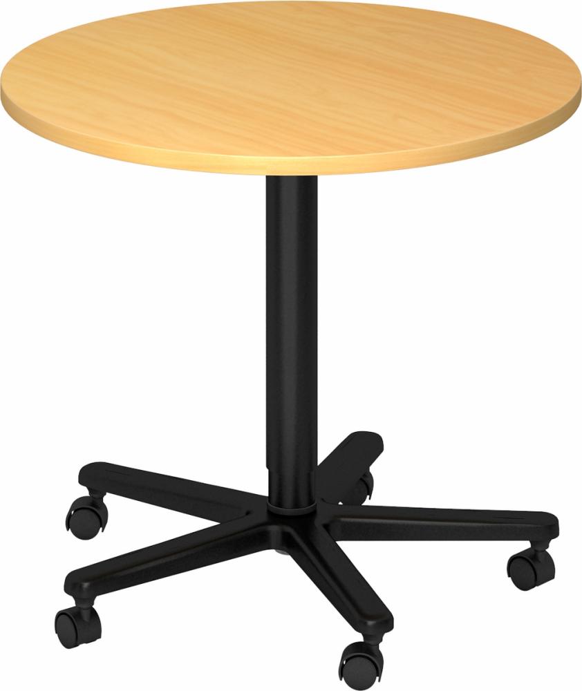 bümö Säulenhubtisch höhenverstellbar, Stehtisch Büro, Bistrotisch rund 80 x 80 cm - Besprechungstisch Buche, Stehtisch Holz-Platte, Säule aus Metall in schwarz, Säulentisch, Hochtisch, ST08-6-D Bild 1