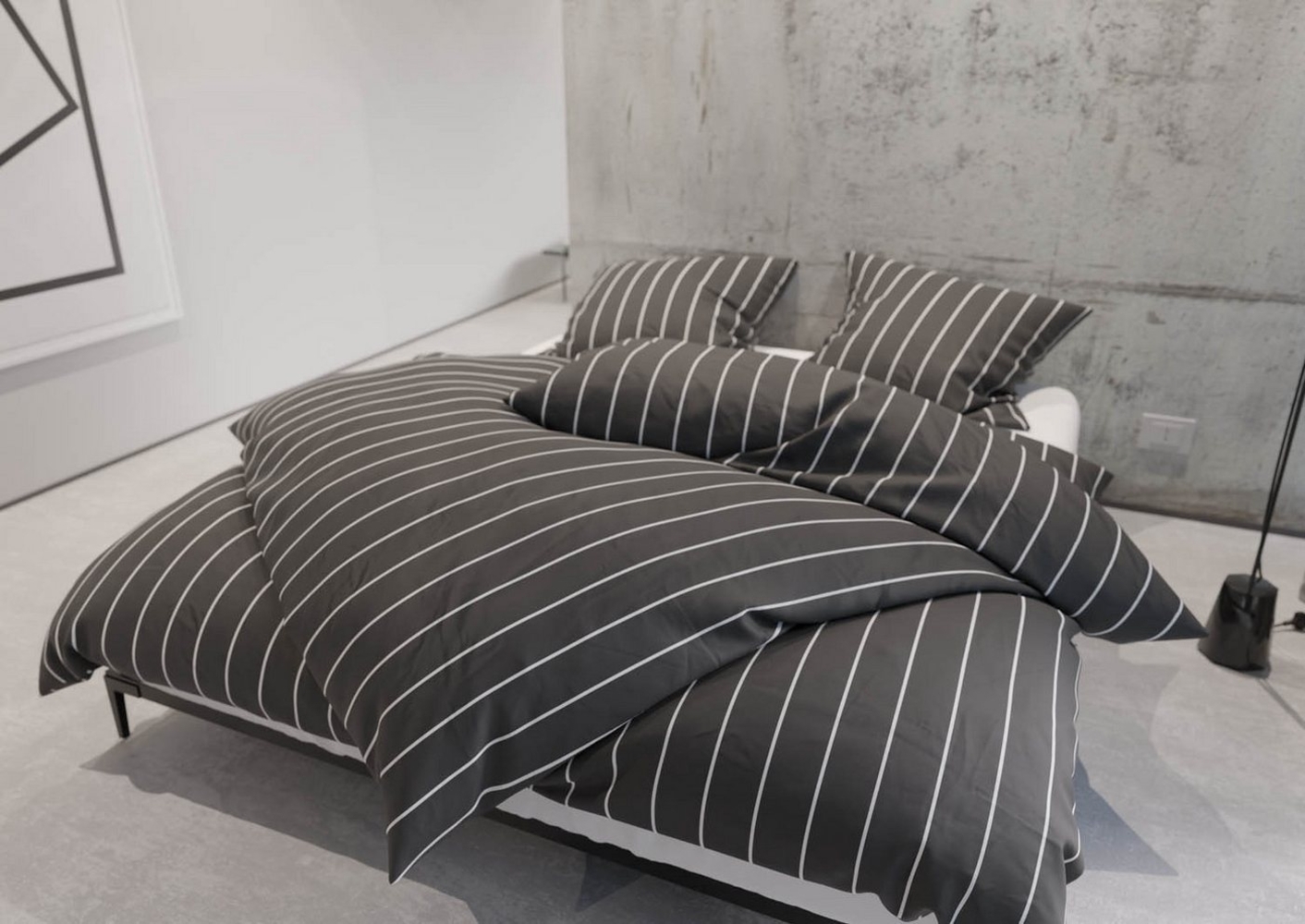 Mako Satin Bettwäsche Urban Stripe anthrazit 200x220 + 2x 80x80 Bild 1