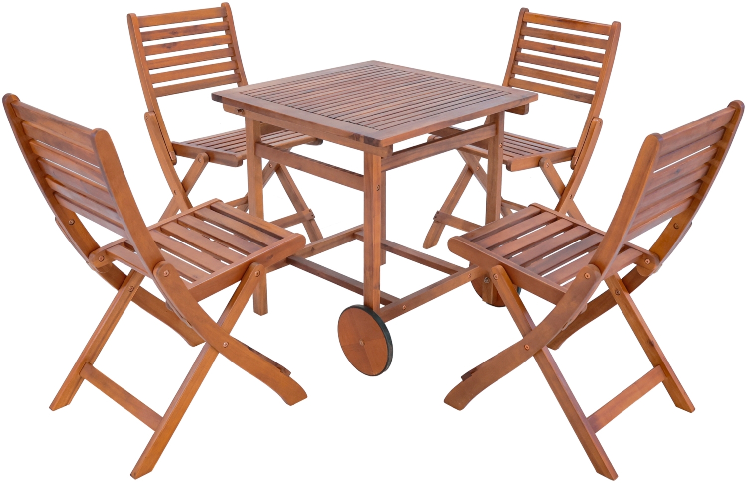 DELUKE® Holz Gartenmöbel Set 5-teilig DUWL - Wetterfest | Gartentisch Gartenstühle Balkonmöbel Set 4 Personen Balkontisch Outdoor Essgruppe 4er Sitzer, Braun Bild 1