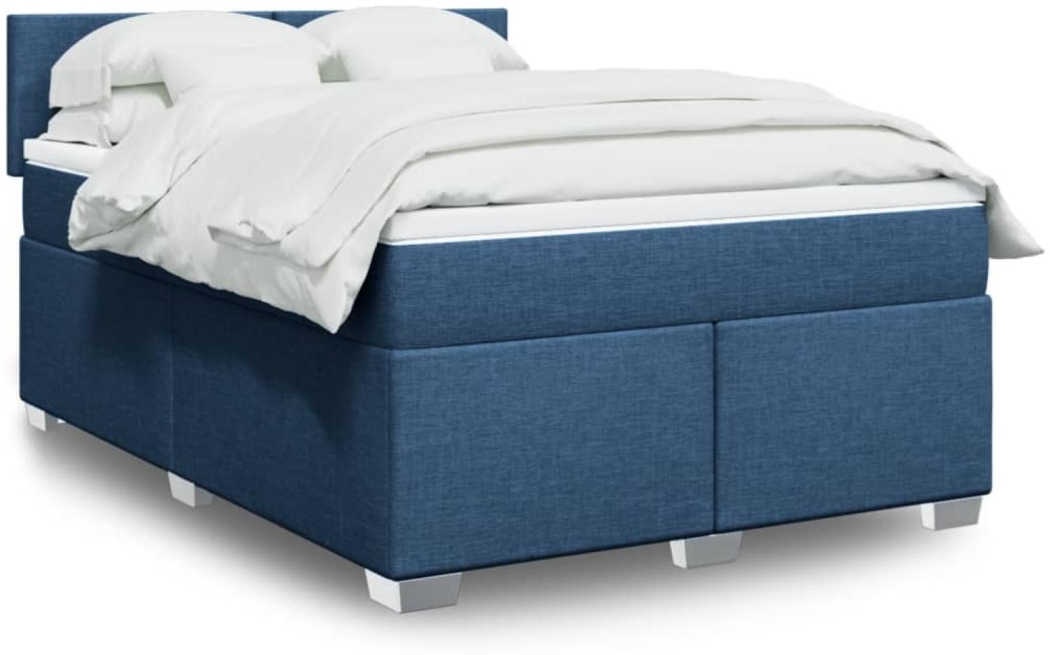 vidaXL Boxspringbett mit Matratze Blau 160x200 cm Stoff 3288238 Bild 1