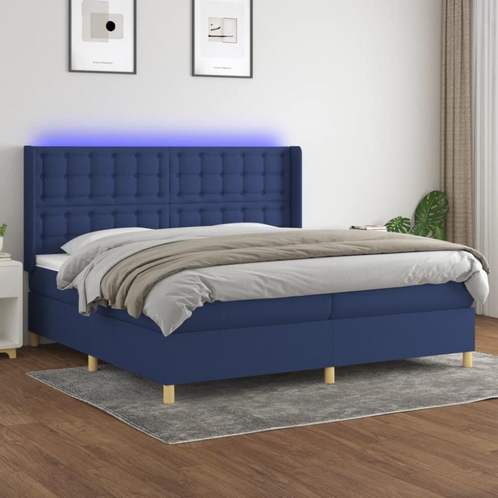 vidaXL Boxspringbett mit Matratze & LED Stoff Blau 200 x 200 cm, Härtegrad: H2 [3139227] Bild 1