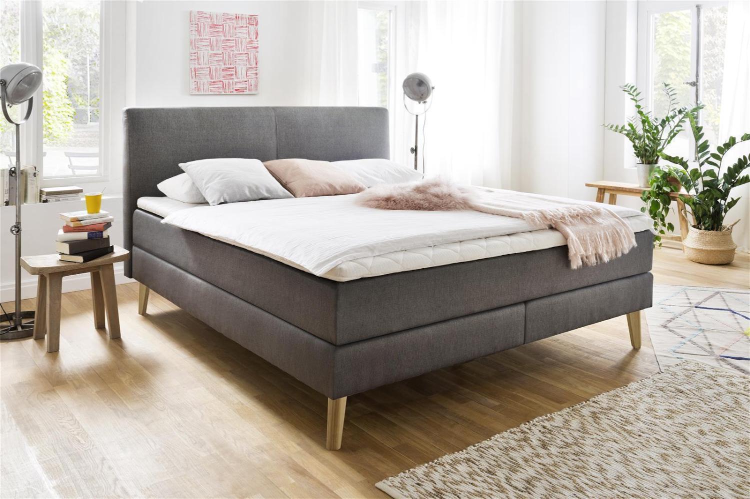 Boxspringbett >Greta< in Anthrazit aus Stoffbezug - 183x114x213cm (BxHxT) Bild 1