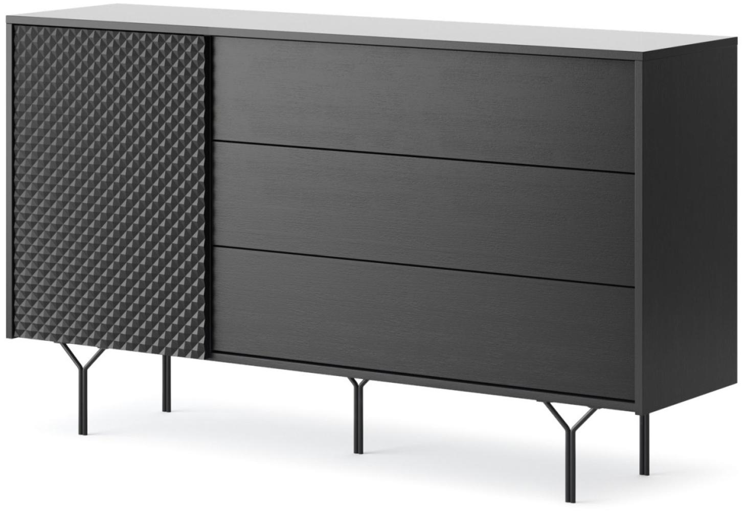 Kommode Sideboard Raven 144x38x83cm schwarz mit 3D-Optik Bild 1