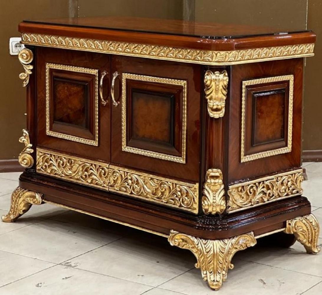 Casa Padrino Luxus Barock TV Schrank Braun / Gold - Prunkvolles Massivholz Sideboard mit 2 Türen - Luxus Büro Möbel im Barockstil - Barock Möbel - Barock Büro Einrichtung - Edel & Prunkvoll Bild 1