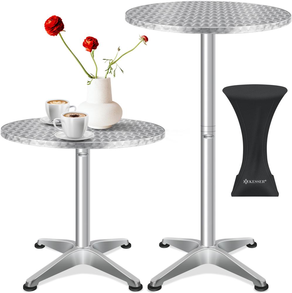 KESSER® 2in1 Stehtisch Bistrotisch Aluminium Edelstahlplatte | höhenverstellbar | 70cm / 115cm | Partytisch Tisch | In- & Outdoor | Hochzeit | Empfangstisch | 4 Standfüße und Regencover Silber, Ø 60 cm, 1er Set Bild 1