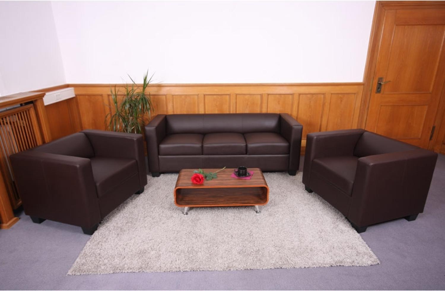 3-1-1 Sofagarnitur Couchgarnitur Loungesofa Lille ~ Kunstleder, coffee Bild 1