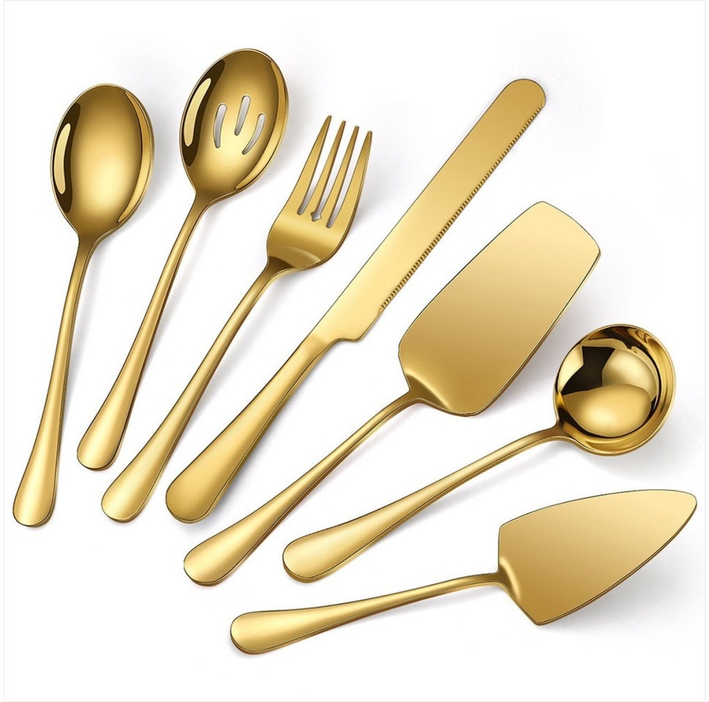 KEENZO Besteck-Set 7 Stück Gold Küchenutensilien Set Servierset Servierbesteck (7-tlg), Edelstahl Bild 1