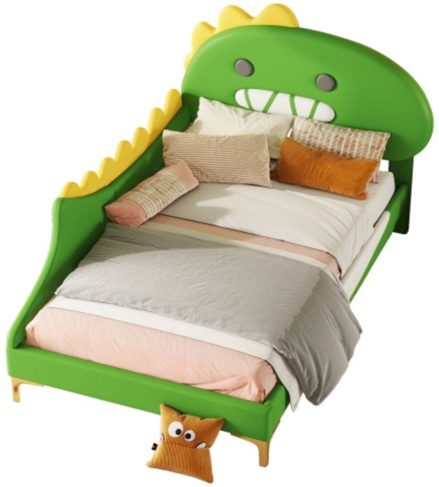 TavilaEcon Kinderbett Polsterbett Jugendbett Flachbett mit Cartoon Dinosaurier Form Kopfteil Bild 1