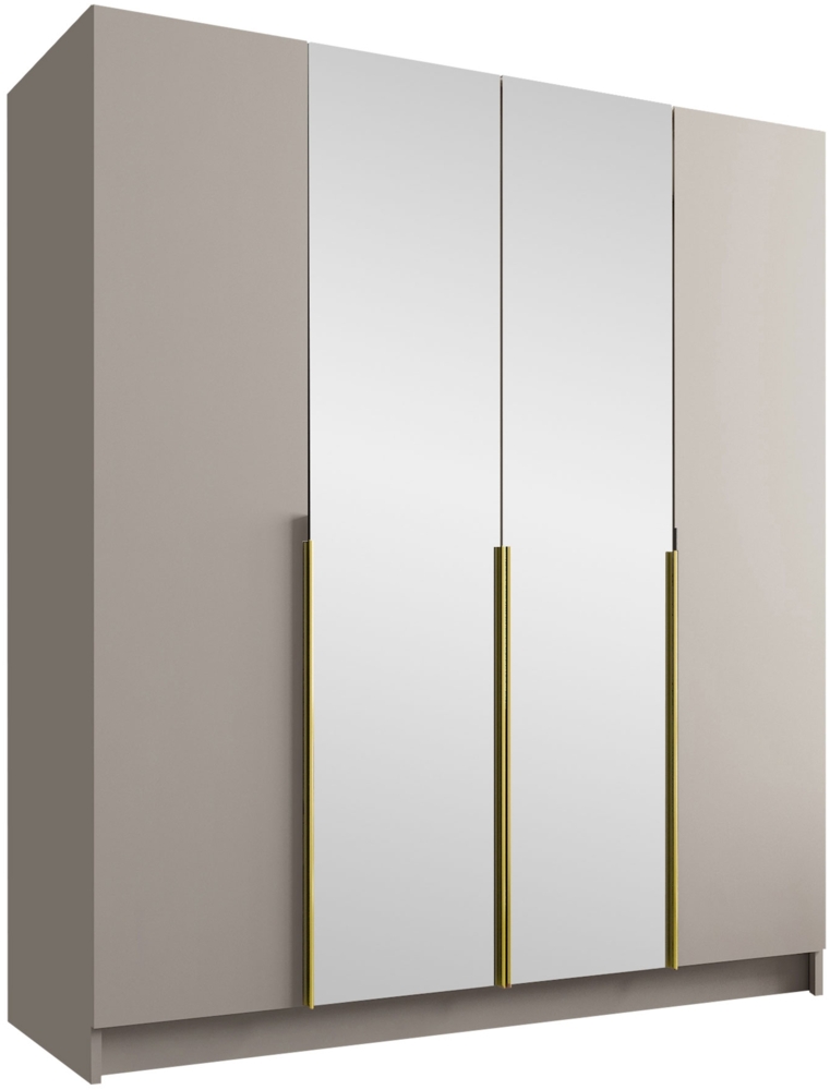 Mirjan24 'Salkor' Drehtürenschrank mit 4 Türen, Laminatplatte, 215 x 58 x 200 cm, Cashmere / Gold, mit Spiegel Bild 1