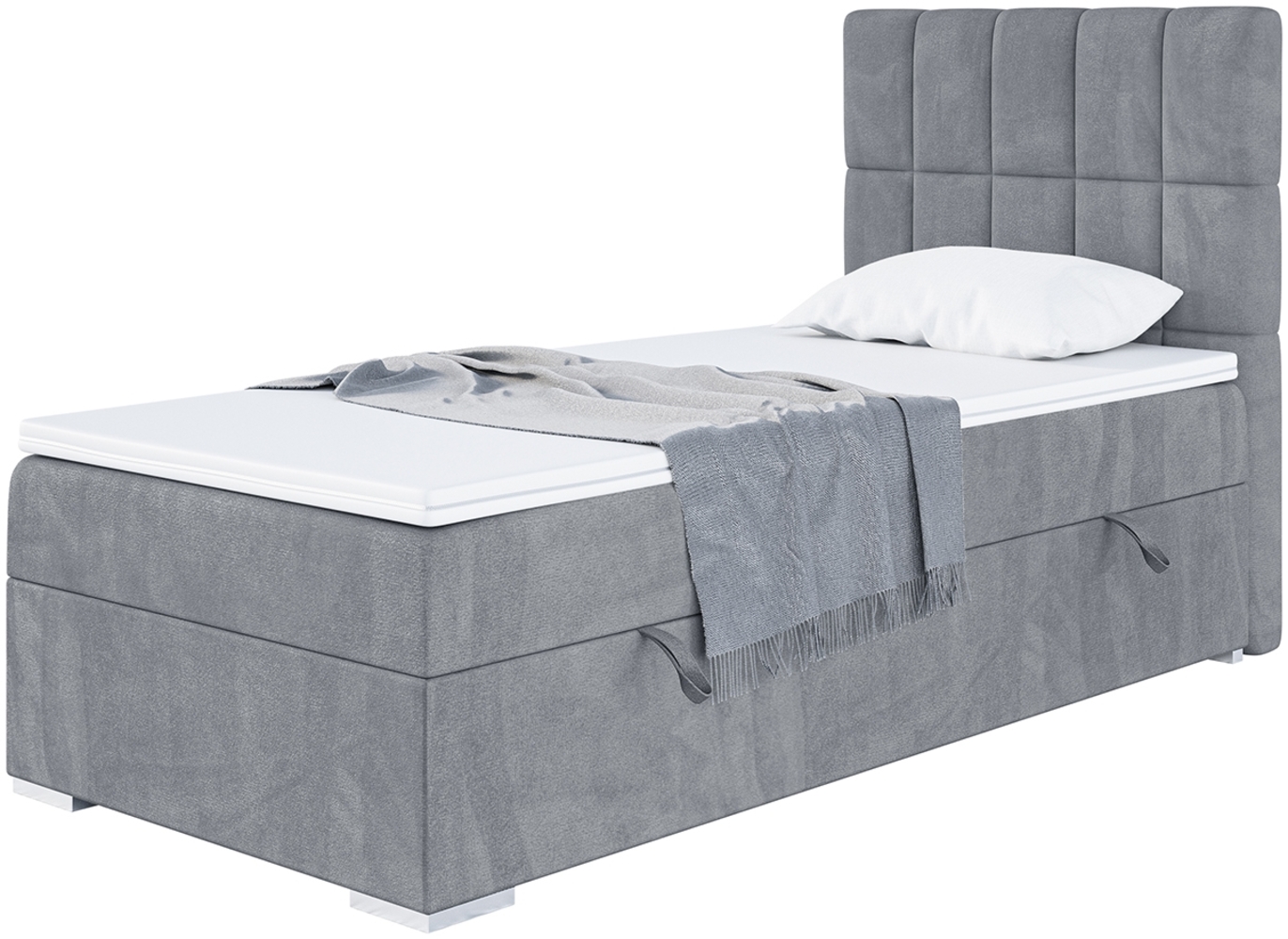 MEBLINI Boxspringbett LUKAS 80x200 cm mit Bettkasten - H4/Grau Samt Gepolstert Einzelbett mit Topper & Taschenfederkern-Matratze - 80x200 Rechts Bild 1