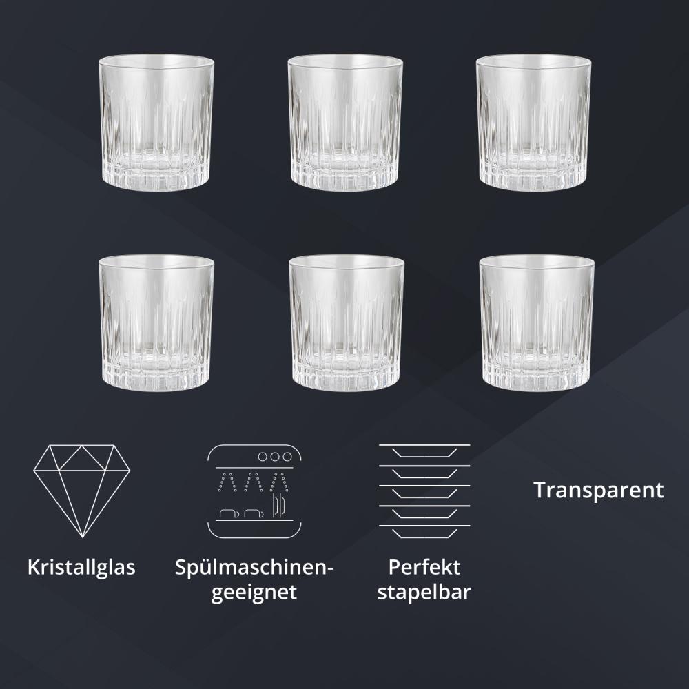 Peill+Putzler Germany 6er Set Whiskygläser, 300 ml Volumen, schwerer Boden, Kristallgläser mit einem schlichten Streifendesign, Trinkgläser für Wasser, Saft & Cocktail geeignet Bild 1